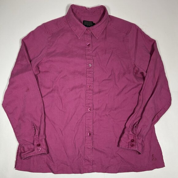 Pendleton Women Dark Pink Shirt 100% Linen Button Up Long Sleeve Logo Sz L Flaw - Picture 3 of 10